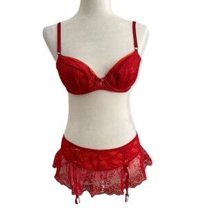 Victoria’s Secret vintage Red orange garter lace skirt
